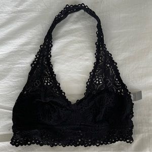 Aerie Black Lace Halter Bralette Large NWT